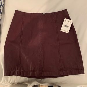Free People- burgundy, faux leather mini skirt- 2